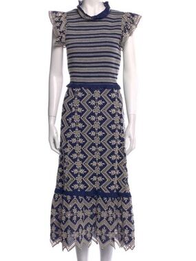 Sea New York Navy and Cream Knit Midi Dress